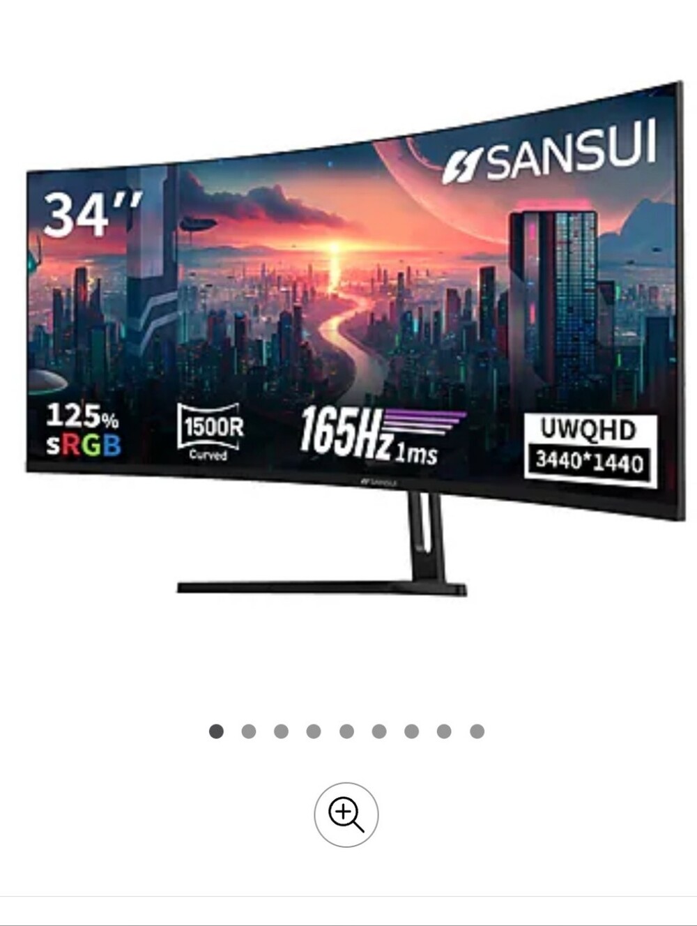 SANSUI 34" Ultrawide Curved Gaming Monitor (model: ES-G34C5/SG34C5QK